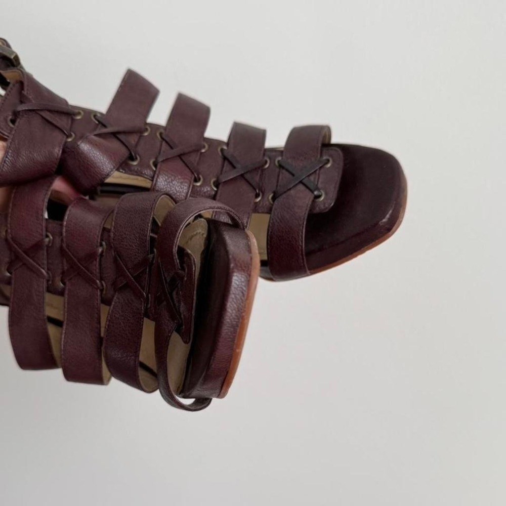Chocolate brown strappy cut out heel size 7 leather gladiator peep toe corset - Picture 7 of 7